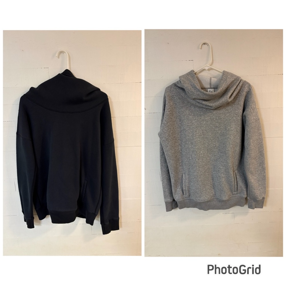 Zyia Active Hoodie Bundle Size Large – Black & Gray Cowl Neck Sweatshirts